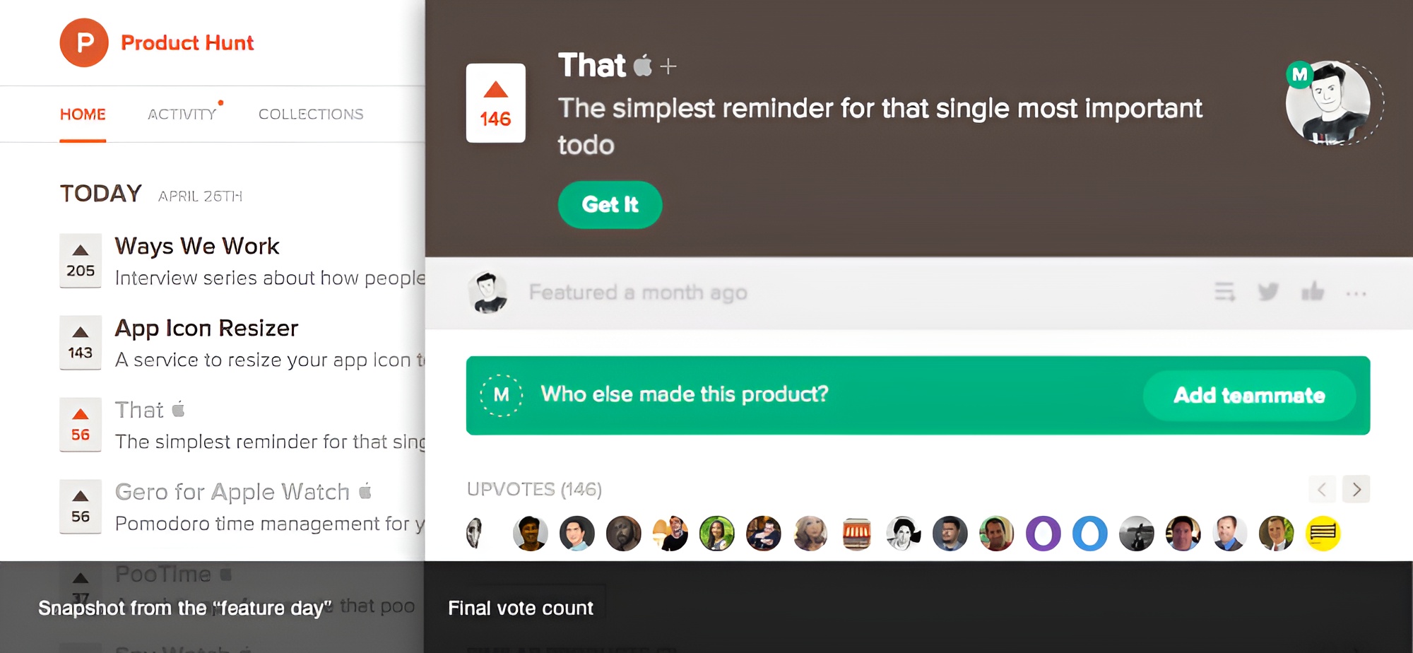 That featured on Product Hunt